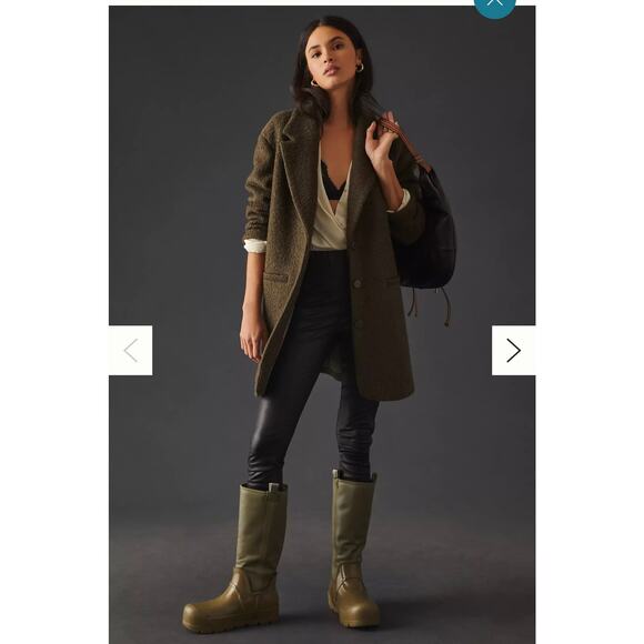 Maeve by Anthropologie Oversized Boucle Pea Coat SZ XL Brown Olive Wool Blend - Picture 4 of 12